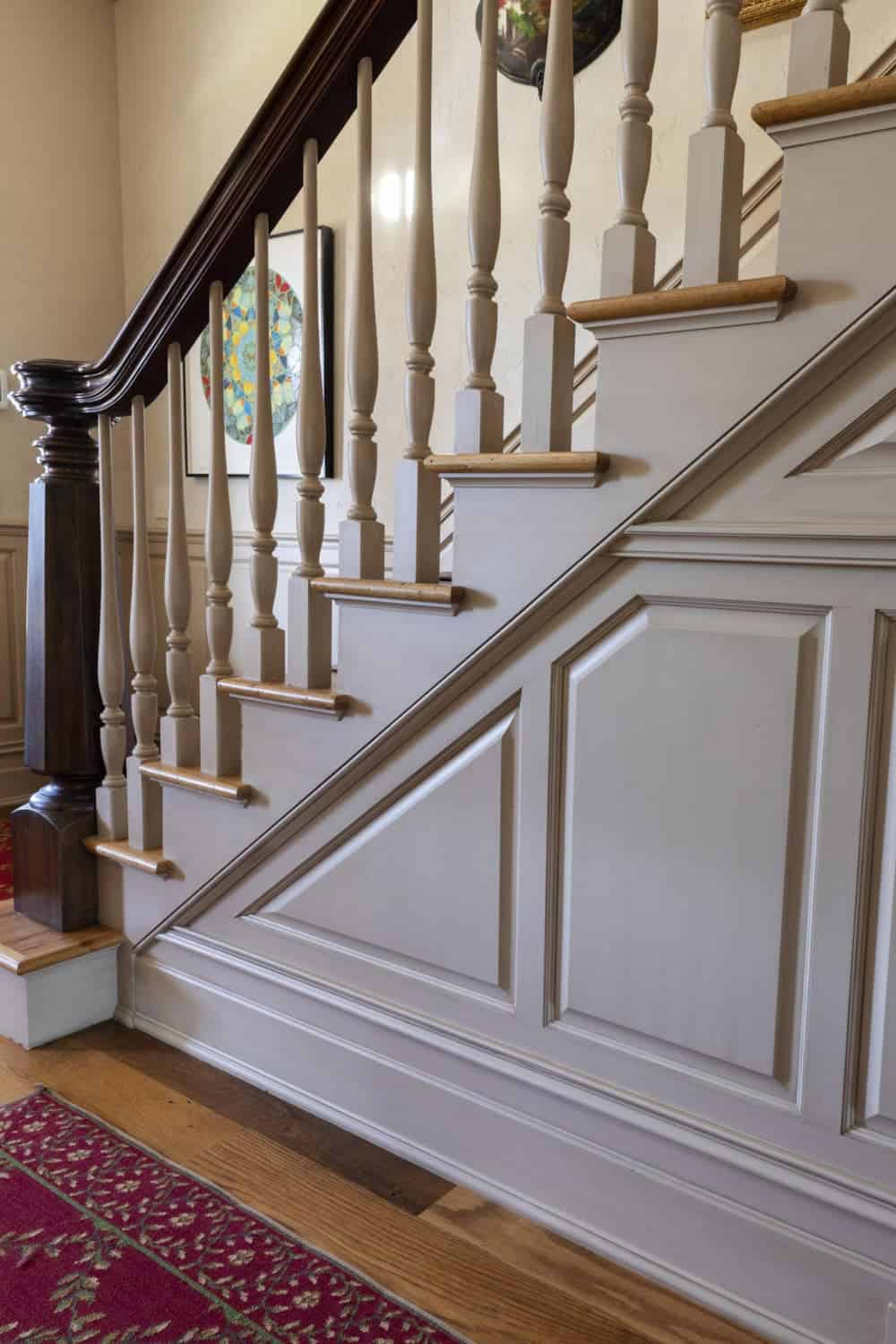 rustic staircase paneling detail