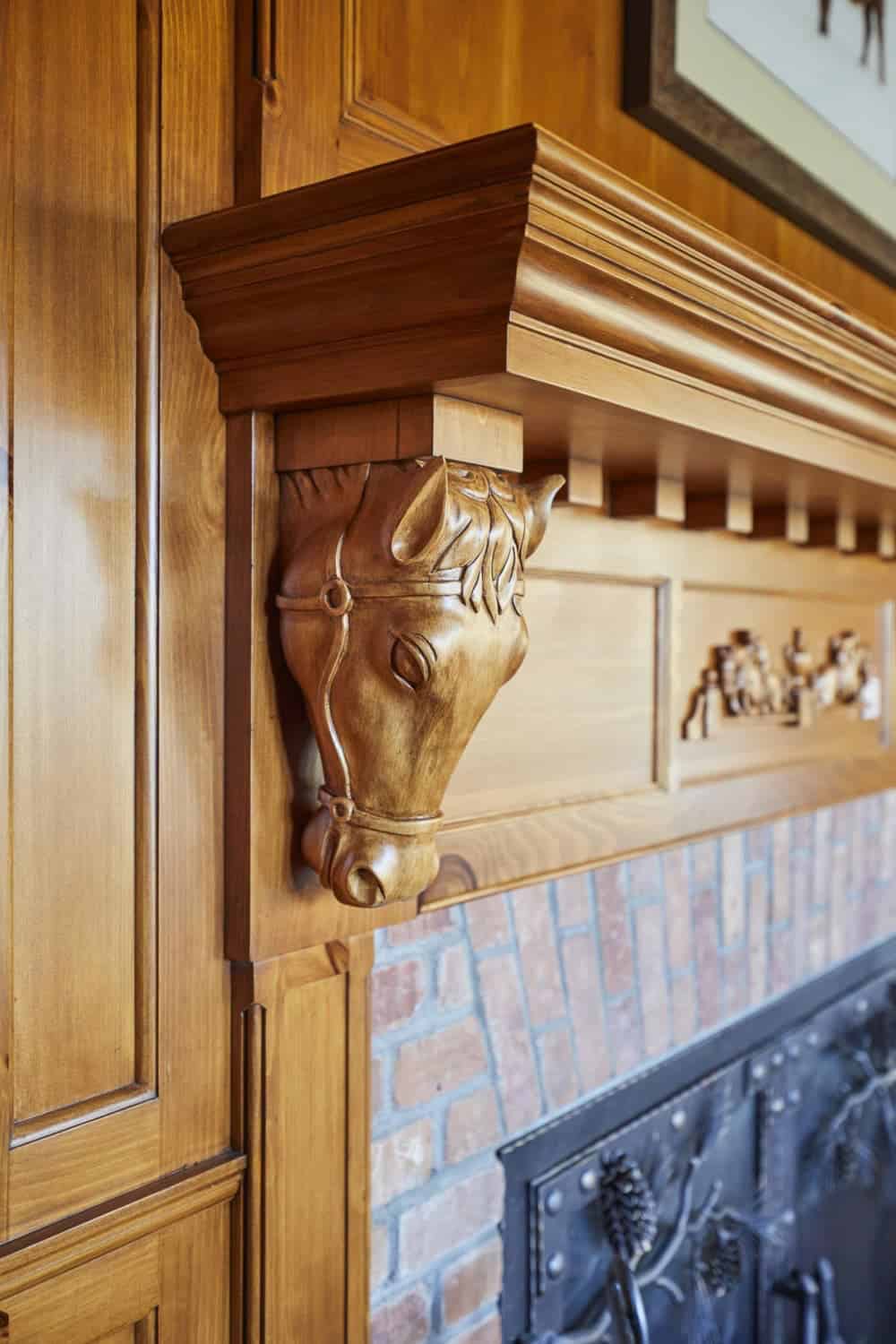 rustic fireplace mantel detail