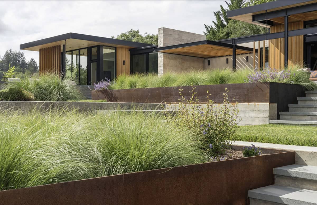 contemporary hillside home exterior