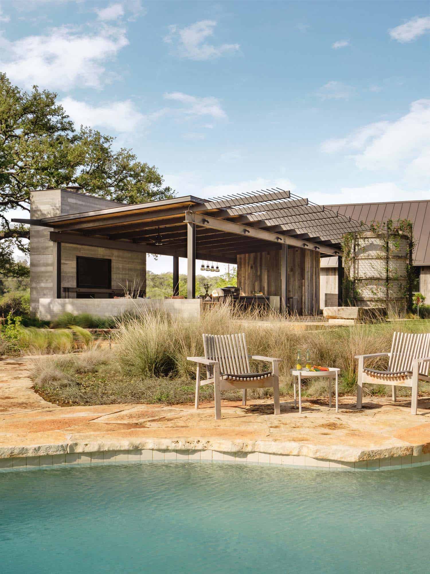 contemporary home exterior with a pool