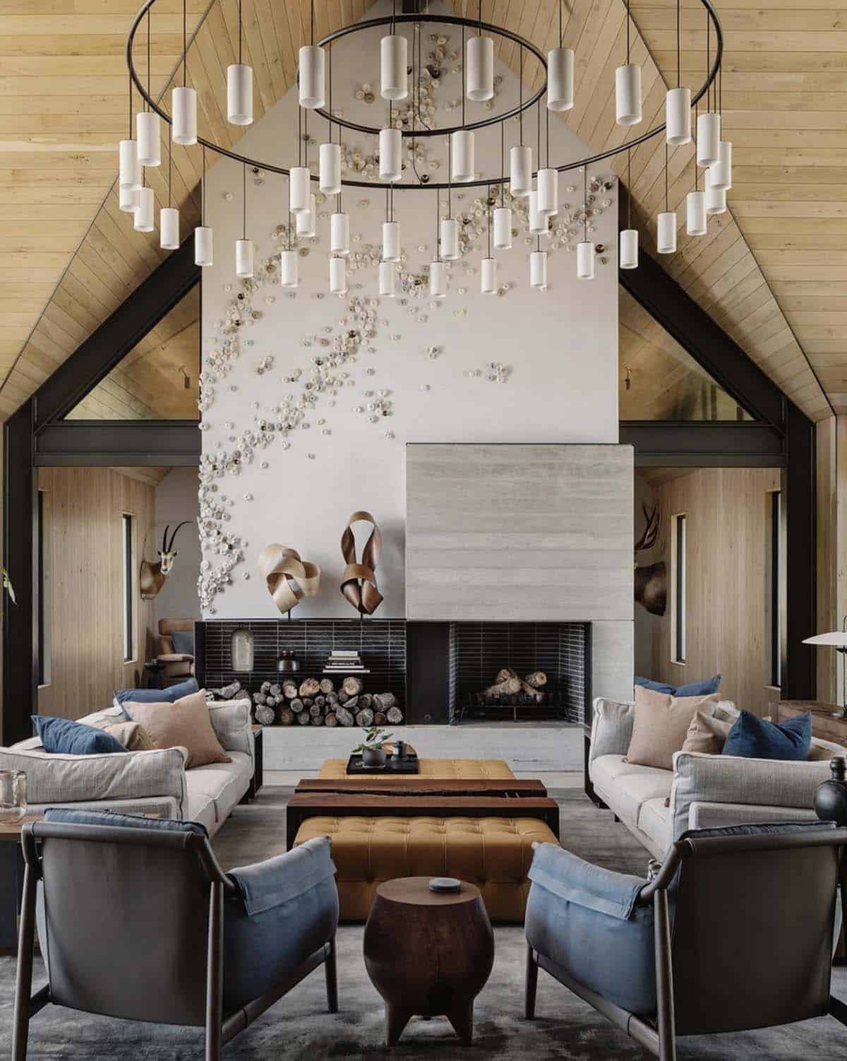 contemporary living room with a fireplace