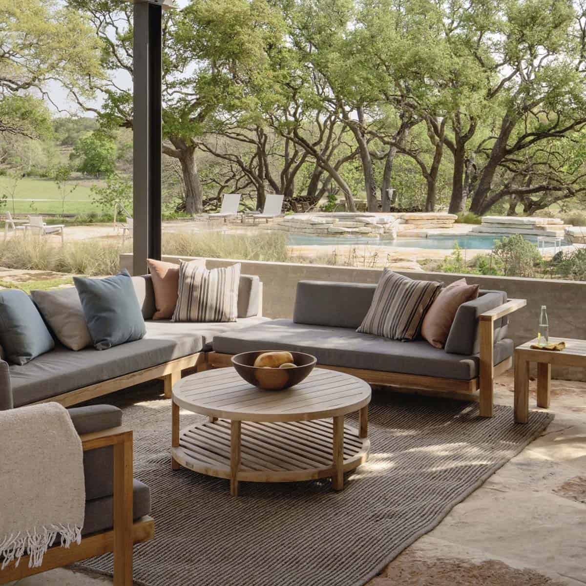 contemporary home entertaining pavilion with outdoor furniture