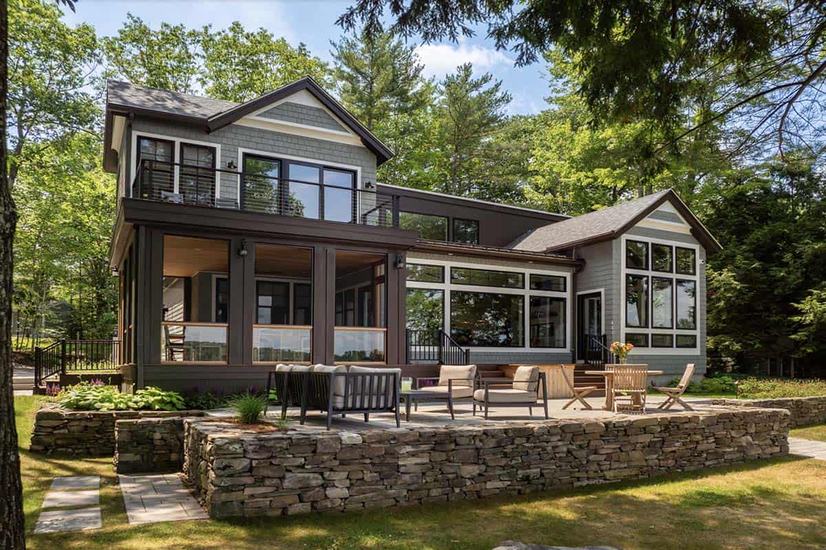 Contemporary Lake House Exterior Backyard View