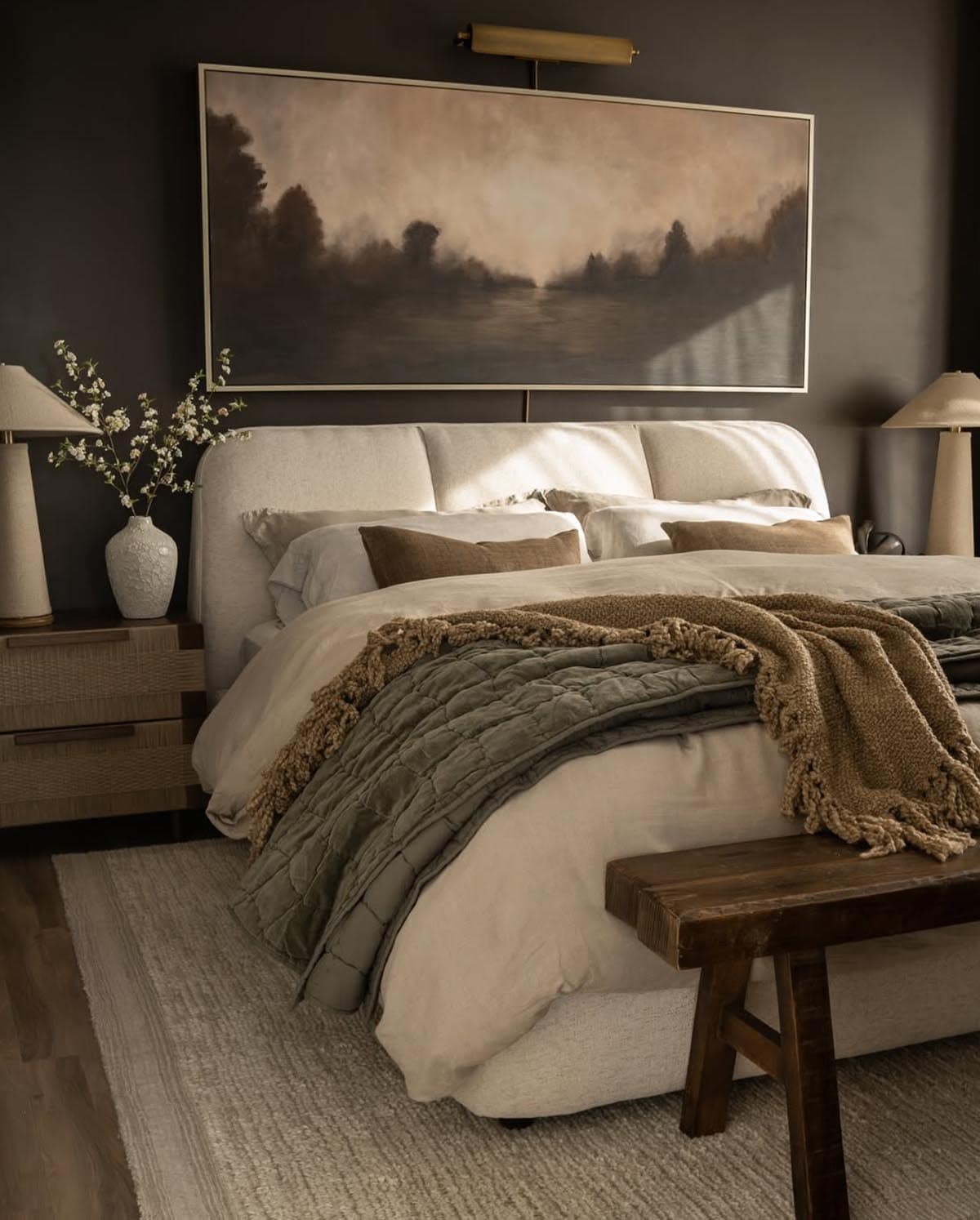 bedroom with an earthy color palette