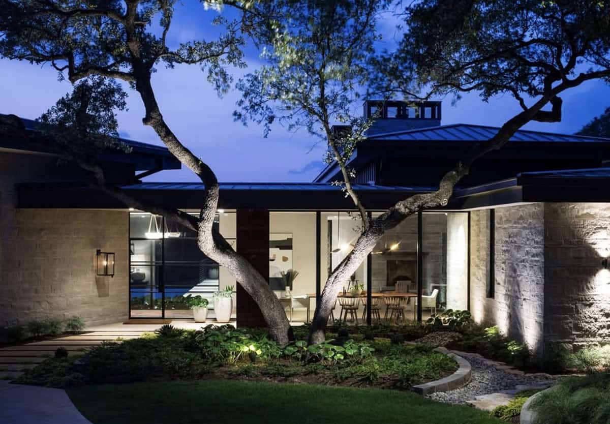 contemporary home exterior at dusk