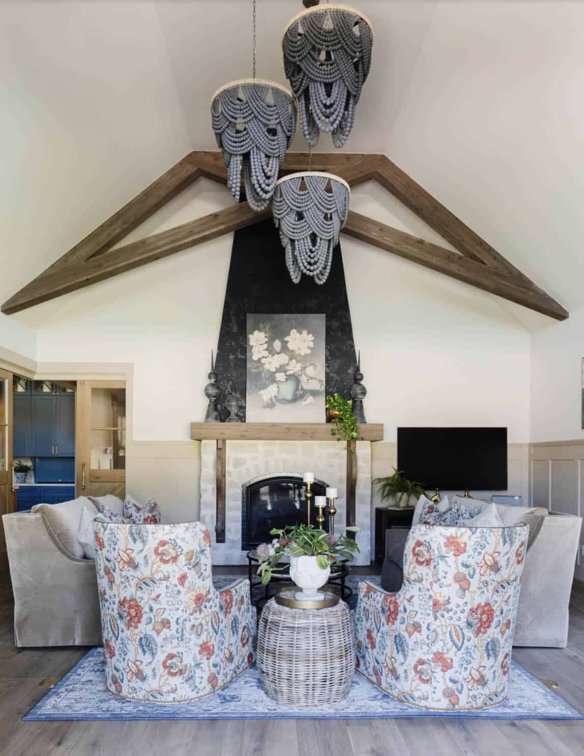 French Country Living Room with a fireplace