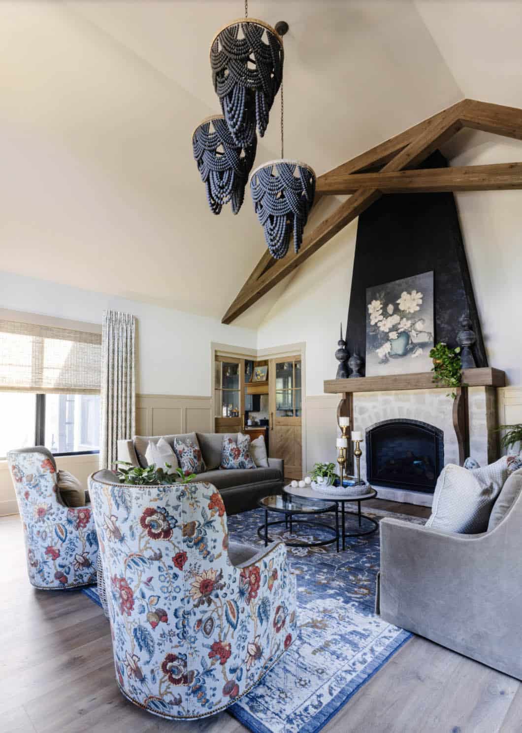 French Country Living Room with a fireplace