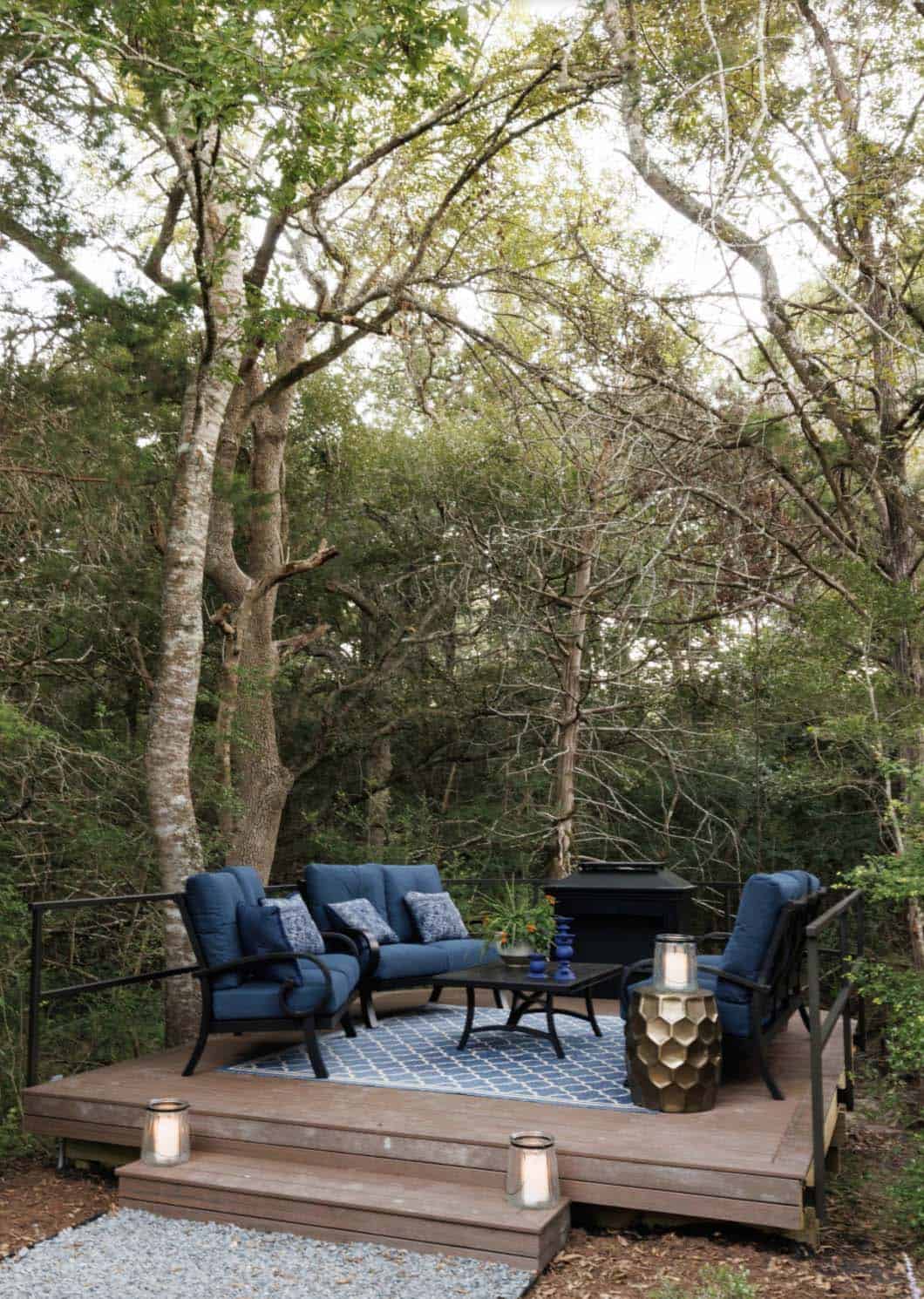 French Country Patio with a fire pit