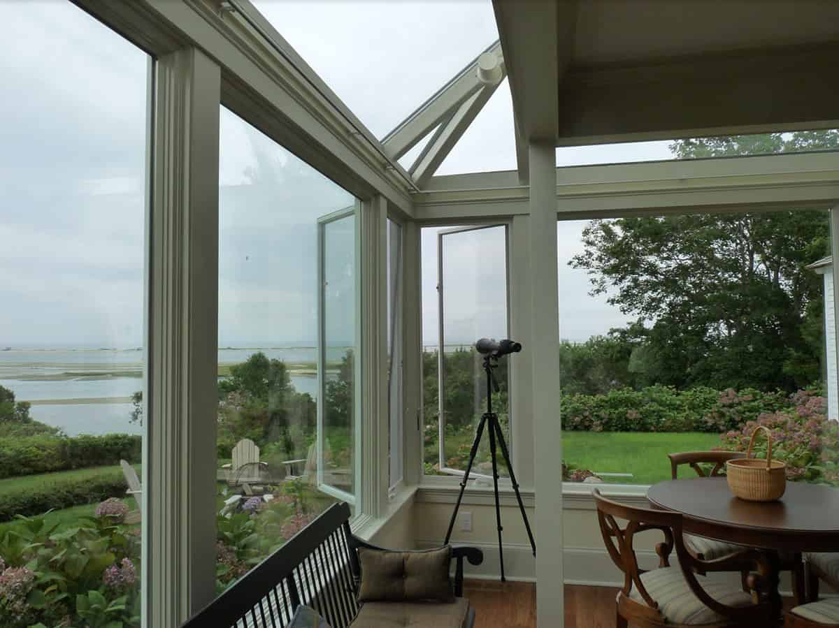 Farmhouse Living Room with water views