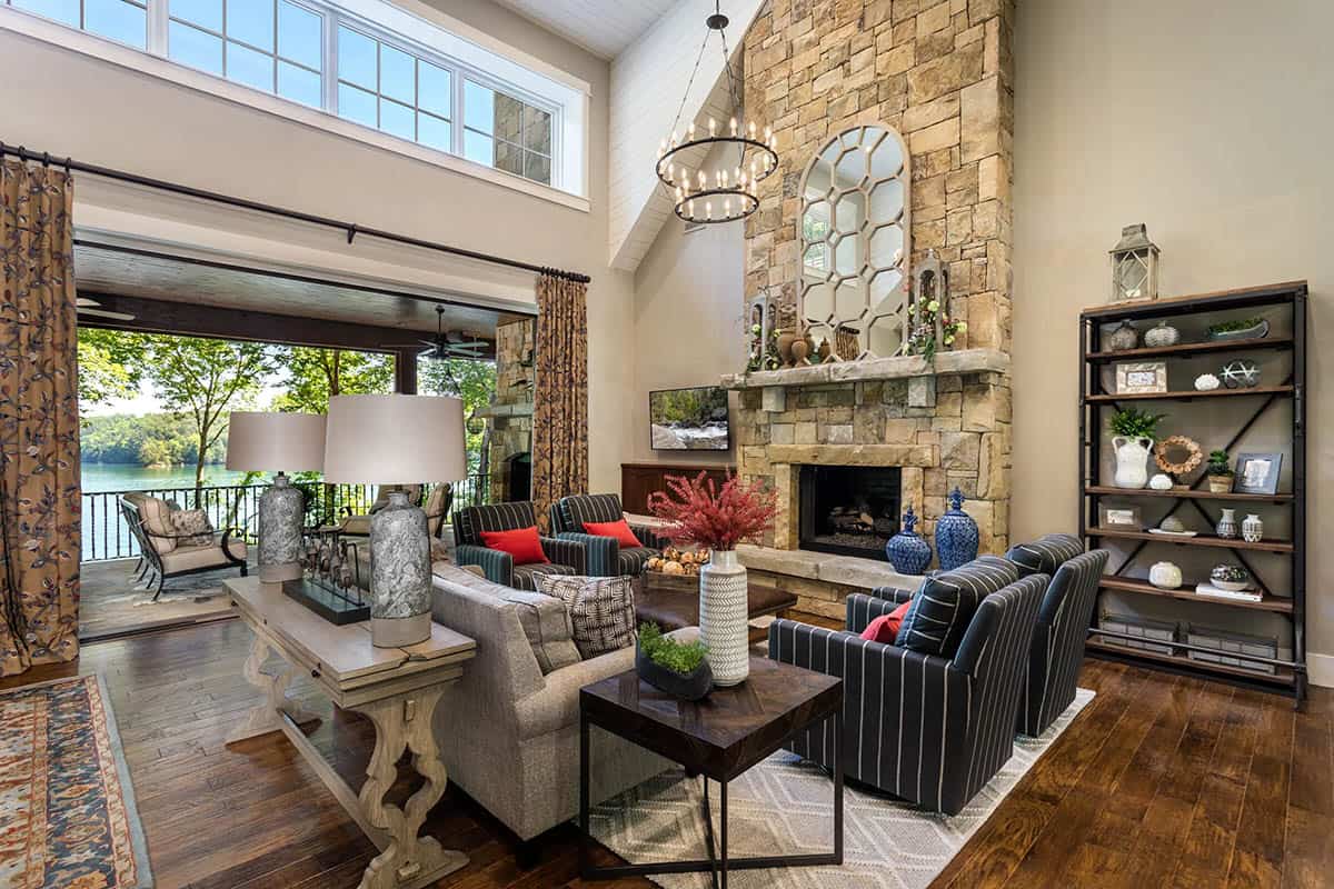 contemporary living room with a fireplace