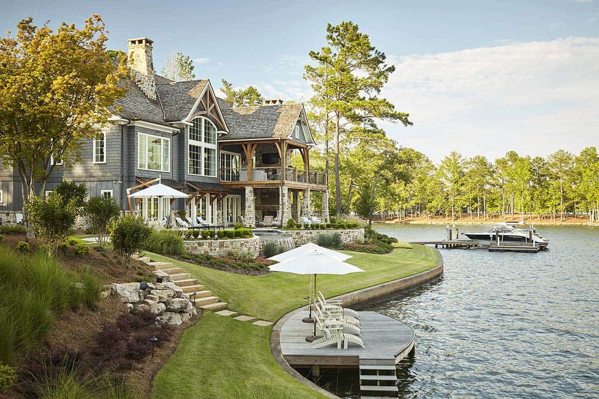 lake house exterior backyard waterfront view