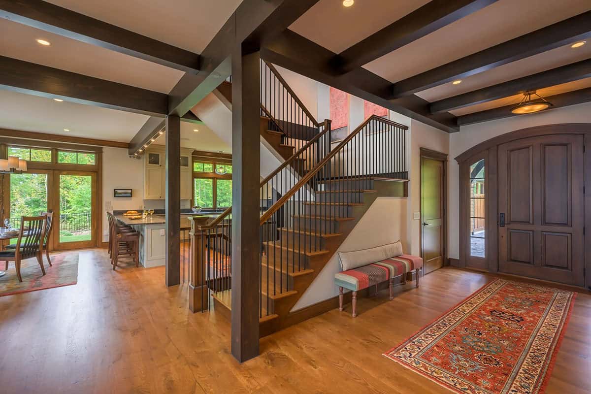 Rustic Entry with a staircase