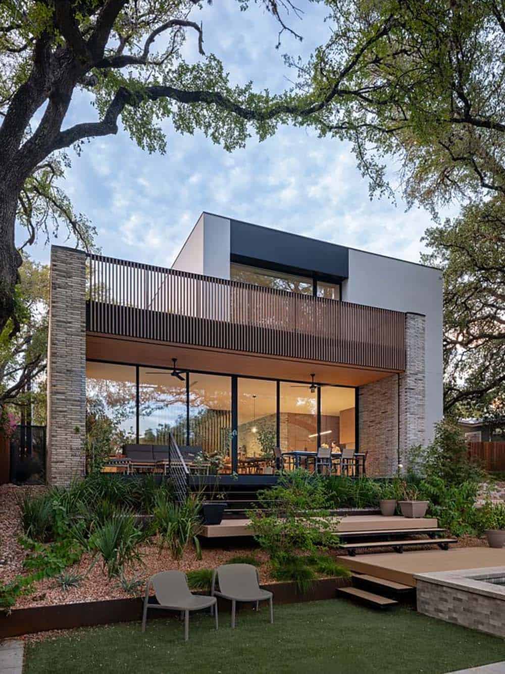 modern home exterior with a patio