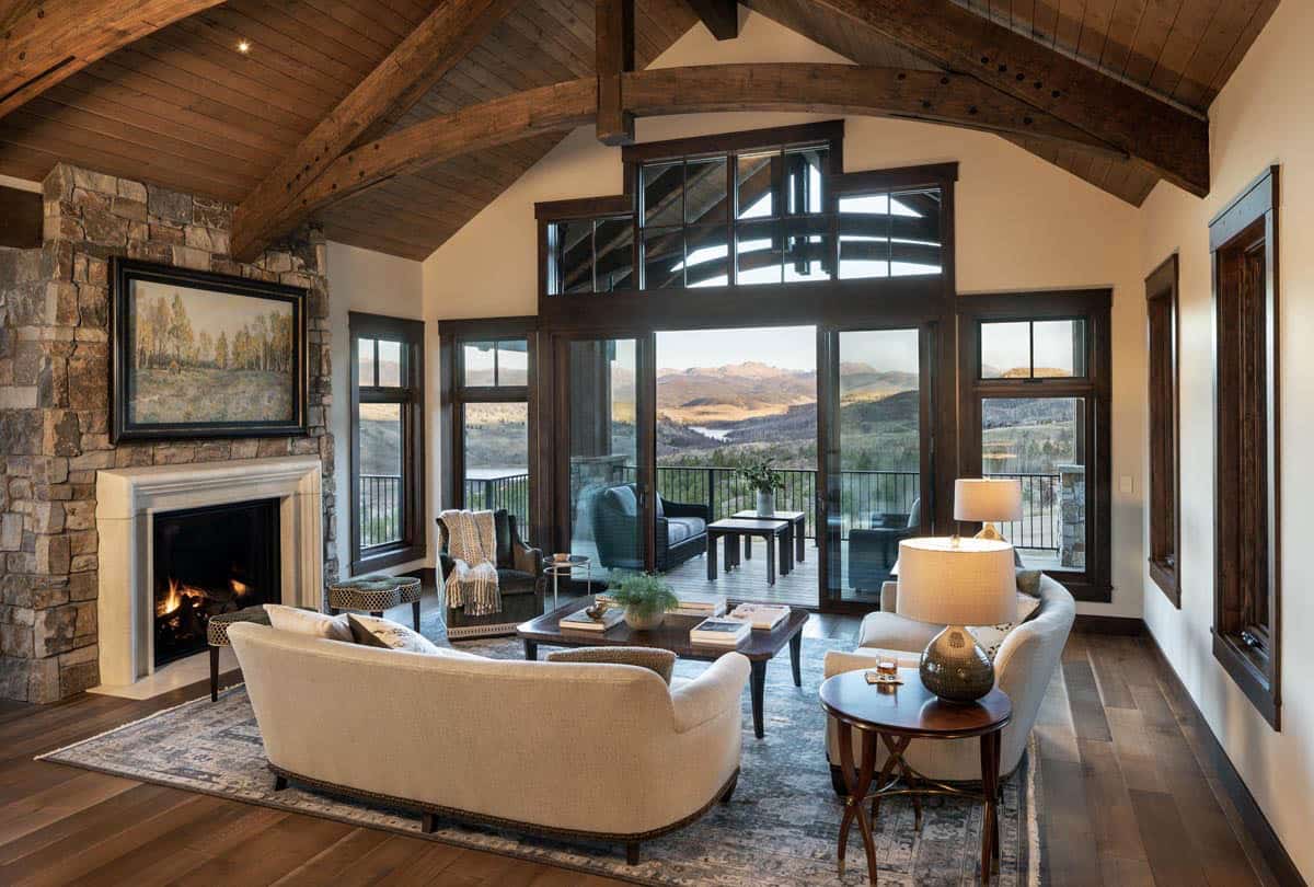 modern rustic living room with a fireplace
