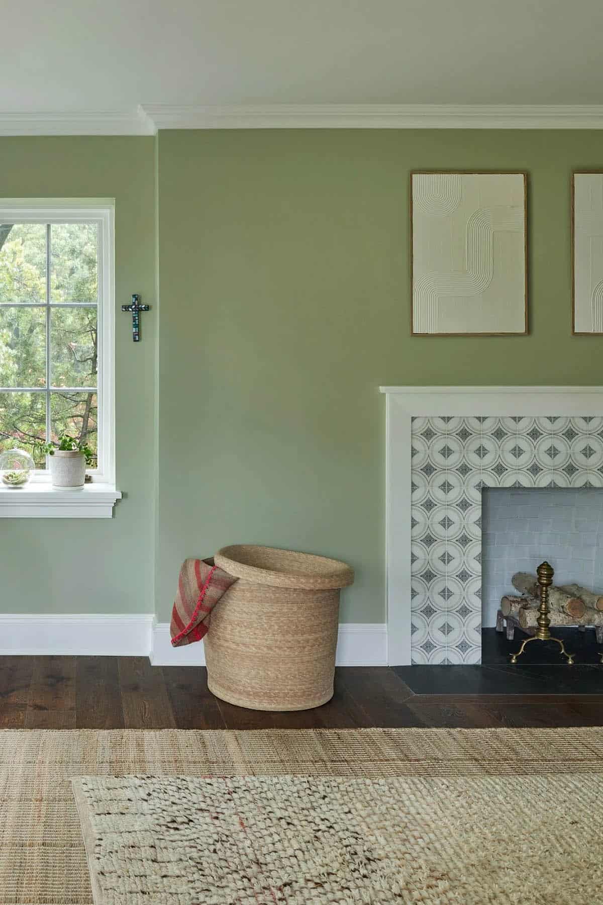 modern bedroom with a fireplace