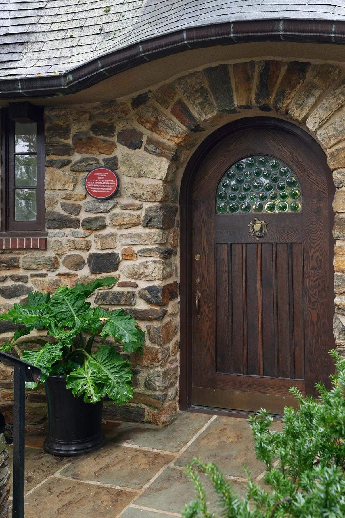 modern tudor home exterior entry