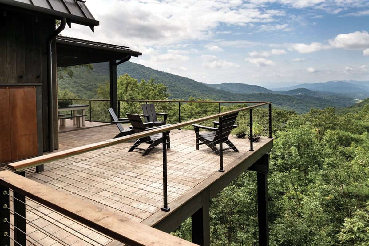 net zero house exterior deck overlooking the blue ridge mountains