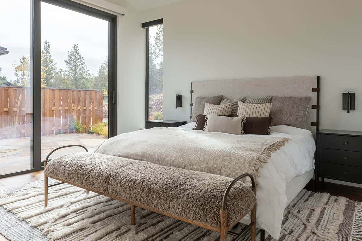 modern bedroom with sliding glass doors