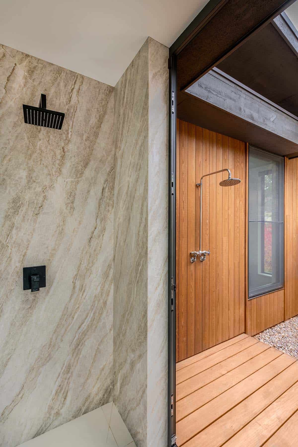 modern bathroom with an indoor and outdoor shower