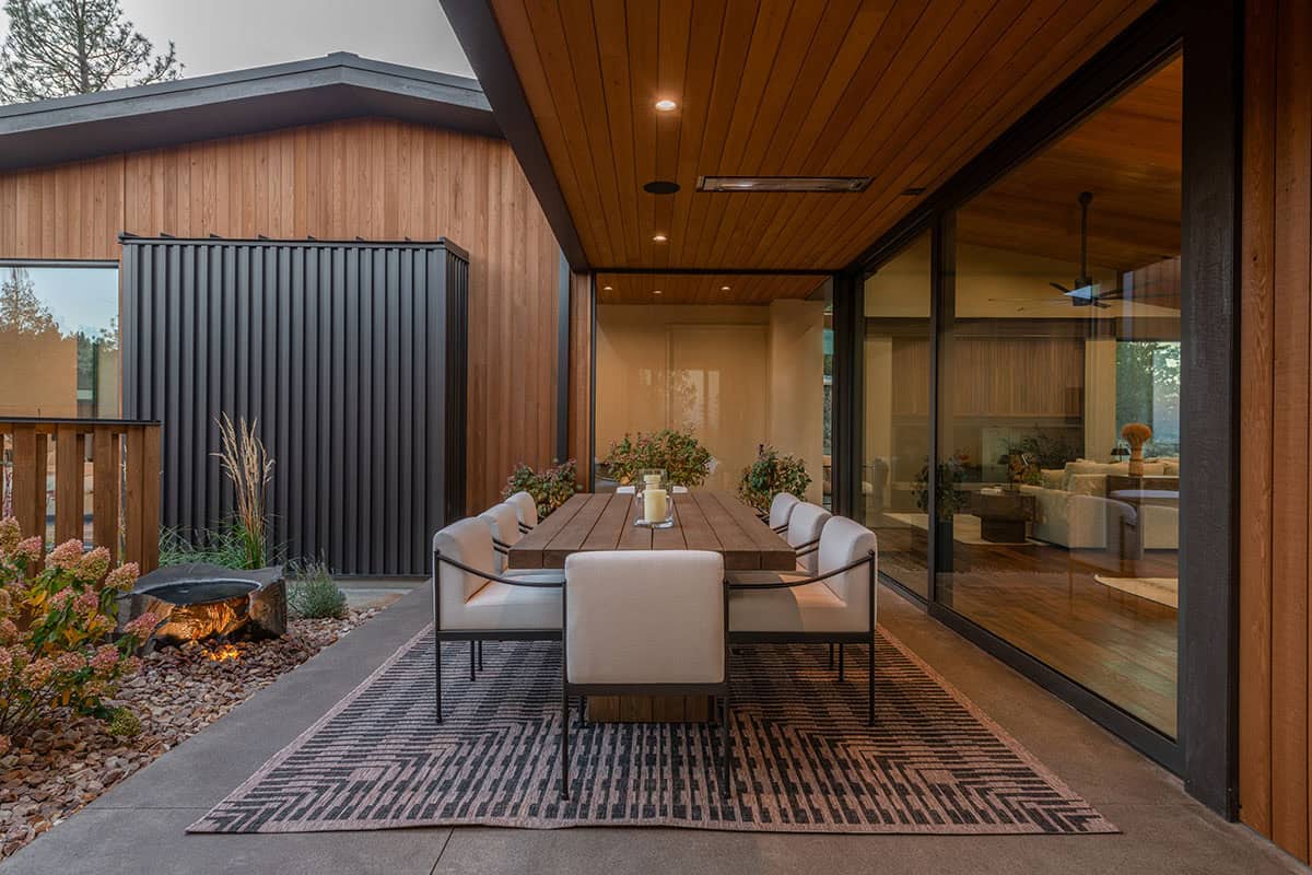 modern house exterior with a patio