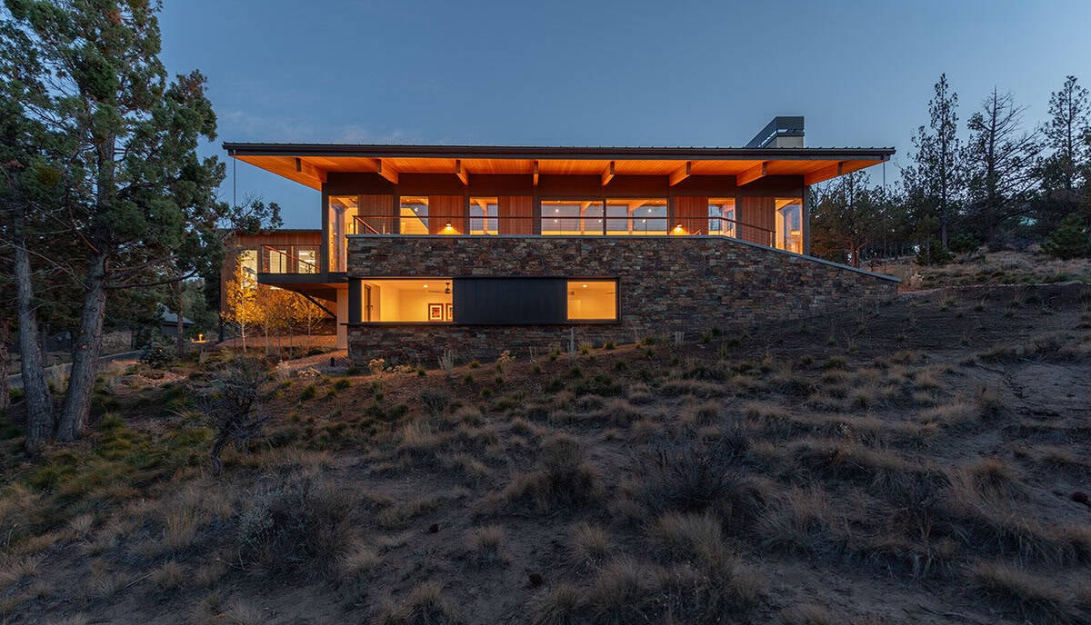 modern house exterior at dusk