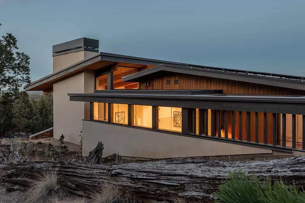 modern house exterior at dusk