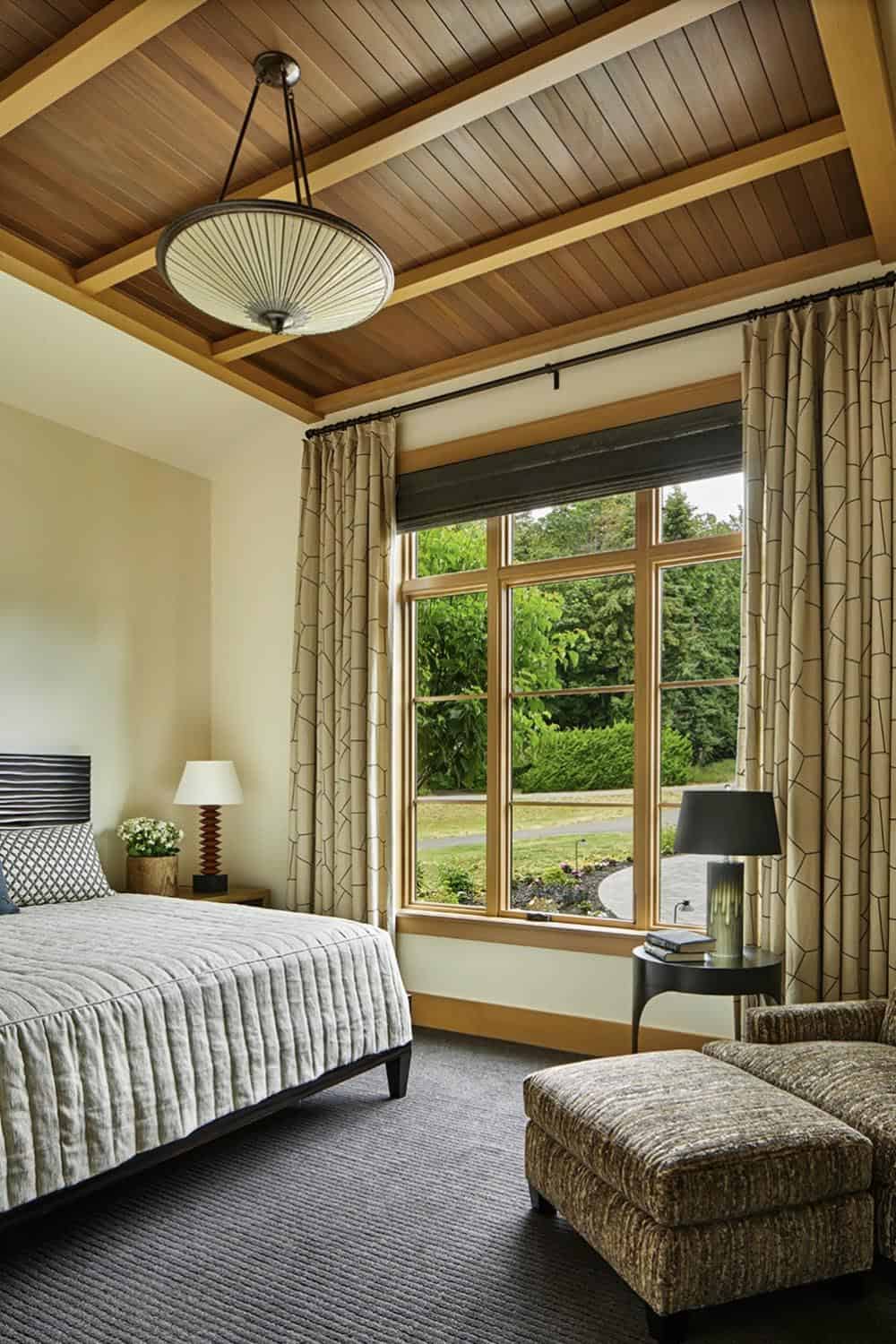 Transitional Bedroom with a large window