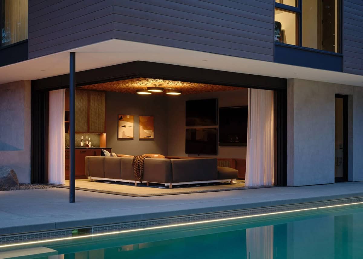 contemporary swimming pool at dusk