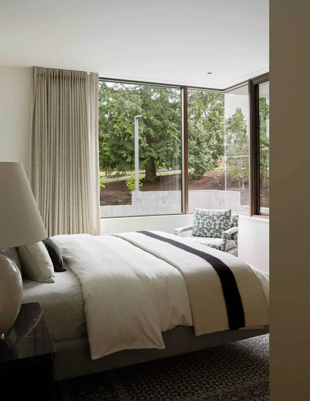 contemporary bedroom with sliding glass doors