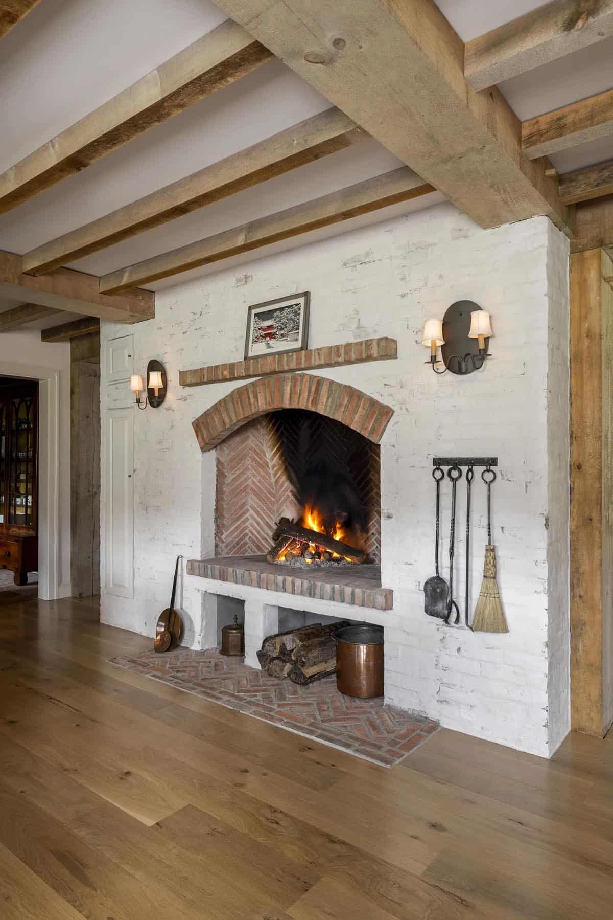rustic kitchen with a fireplace