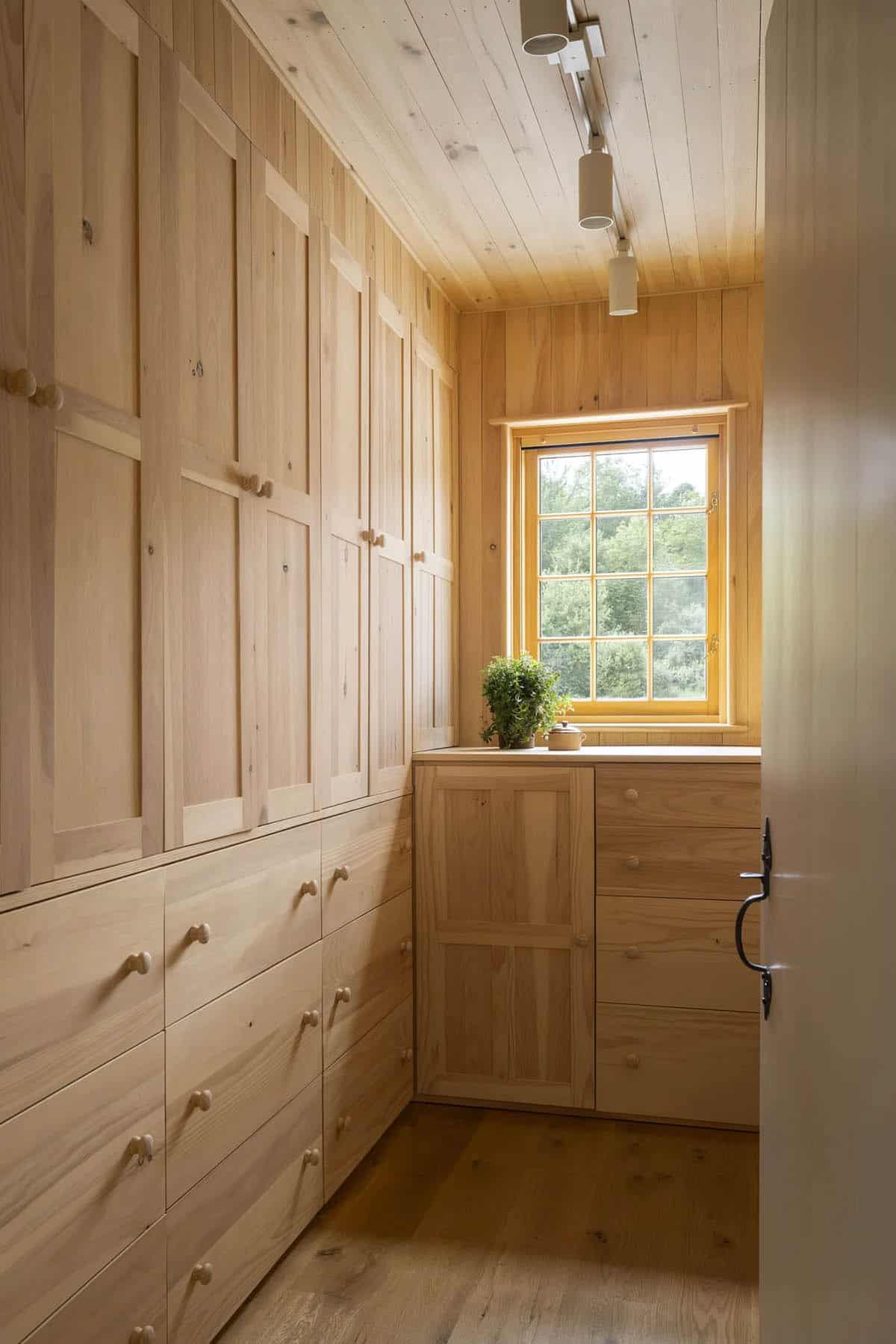 rustic walk-in closet with wall storage