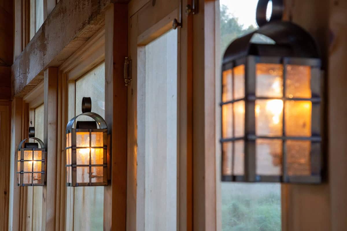 rustic colonial home exterior wall sconce detail