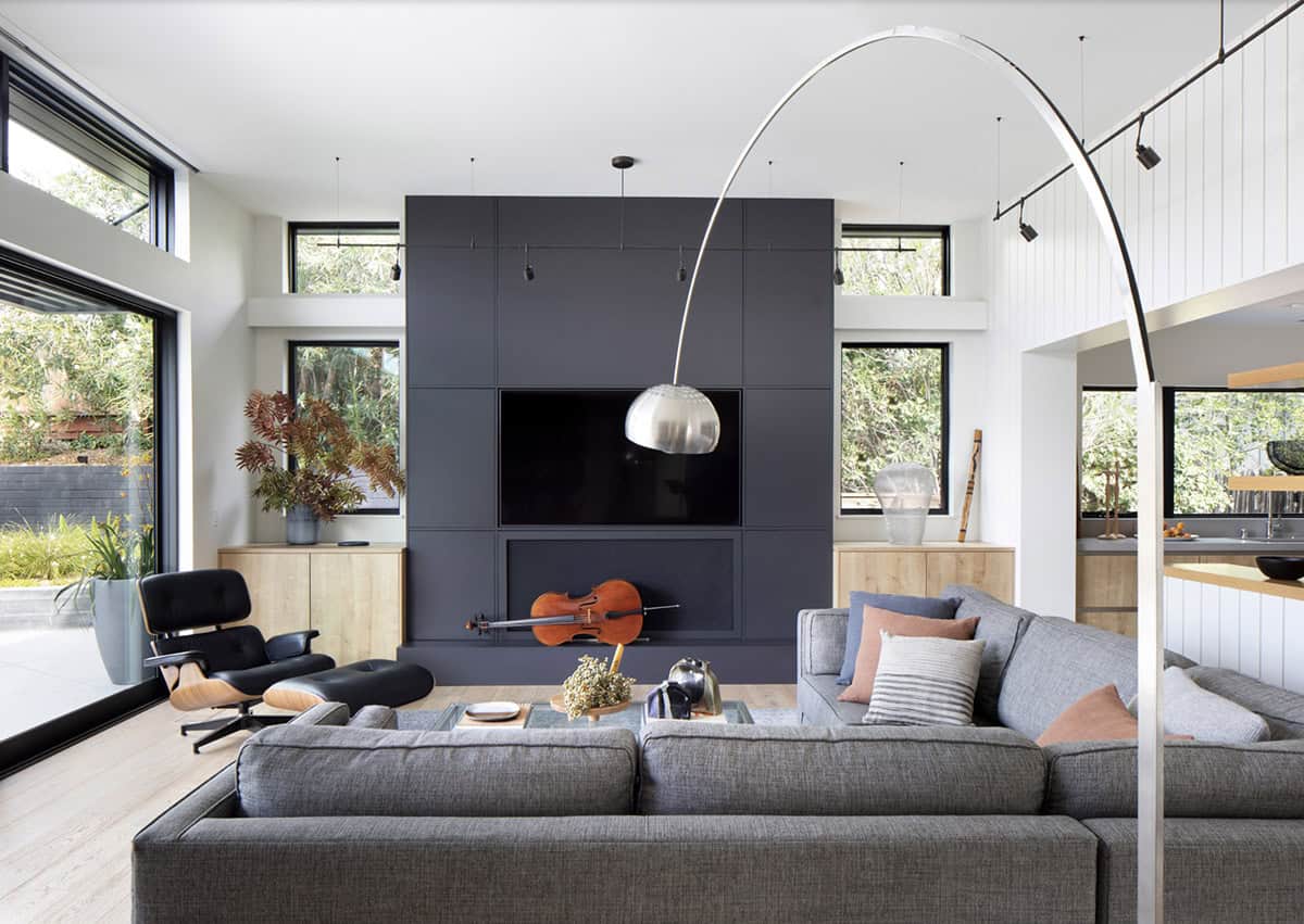 Scandinavian Living Room with a fireplace