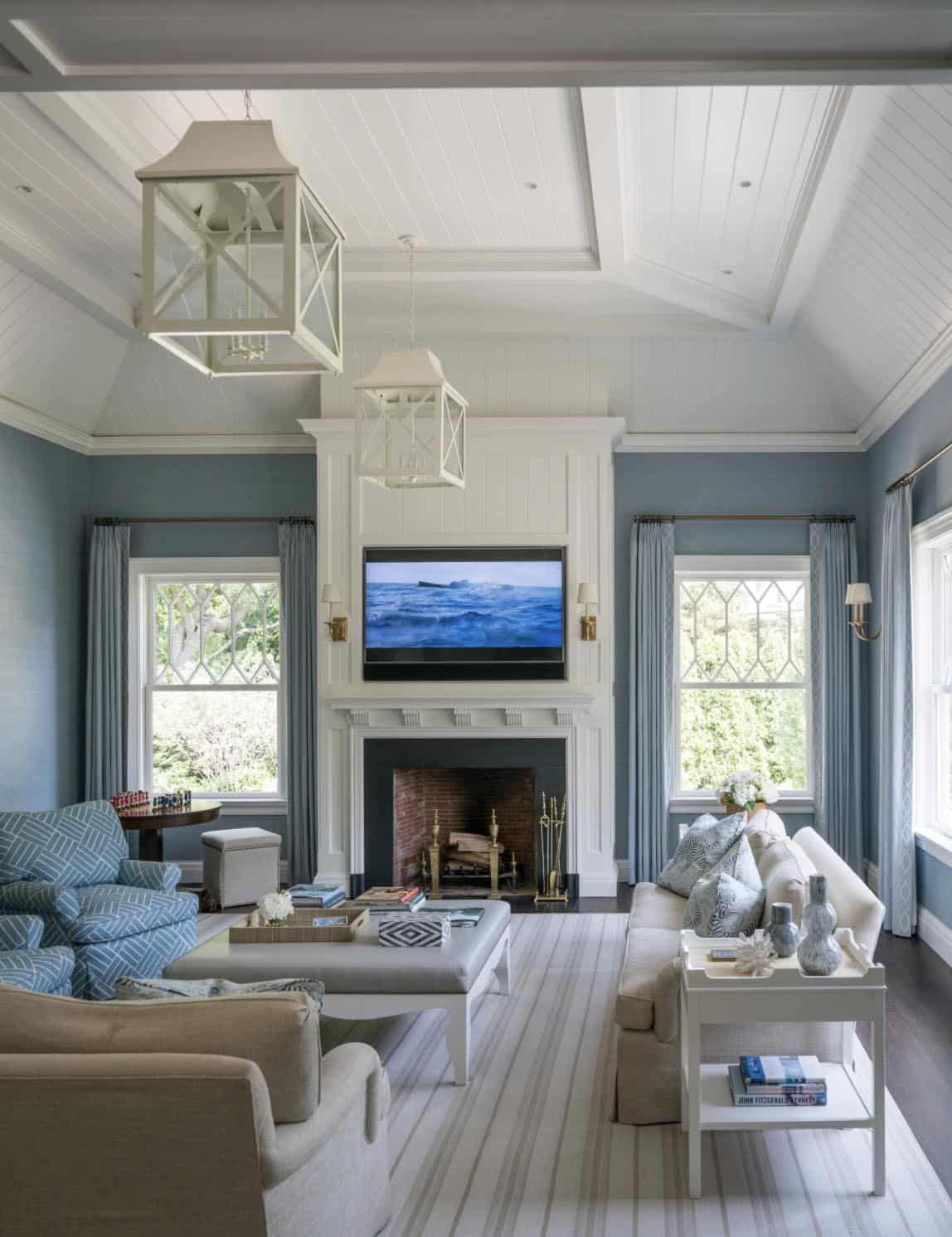 Beach Style Living Room with a fireplace