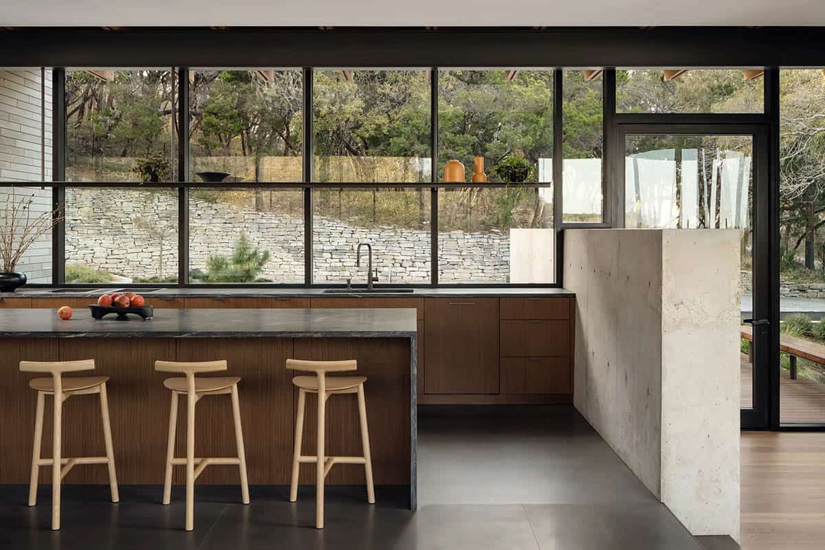 modern kitchen with a large window