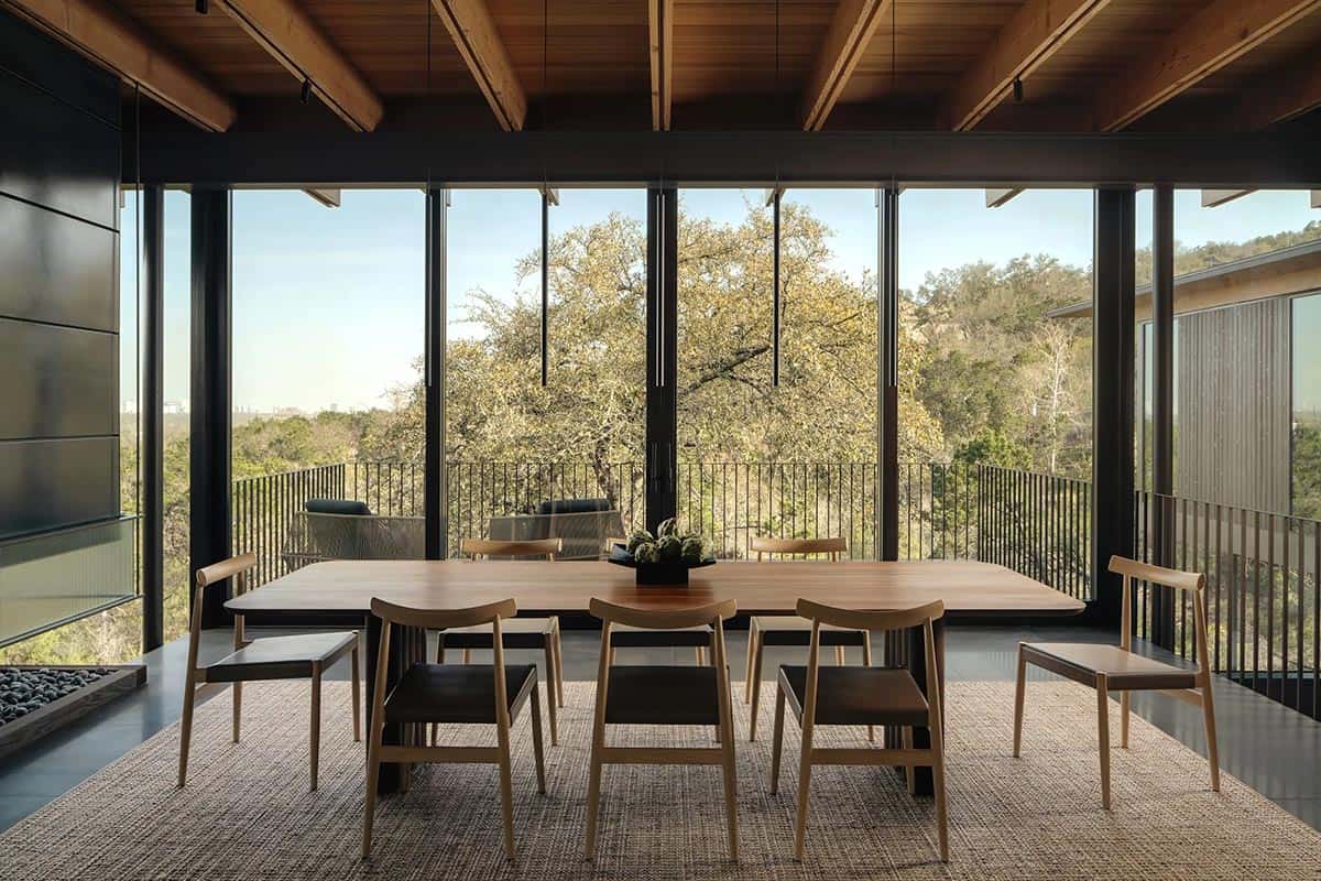 modern dining room with a large window
