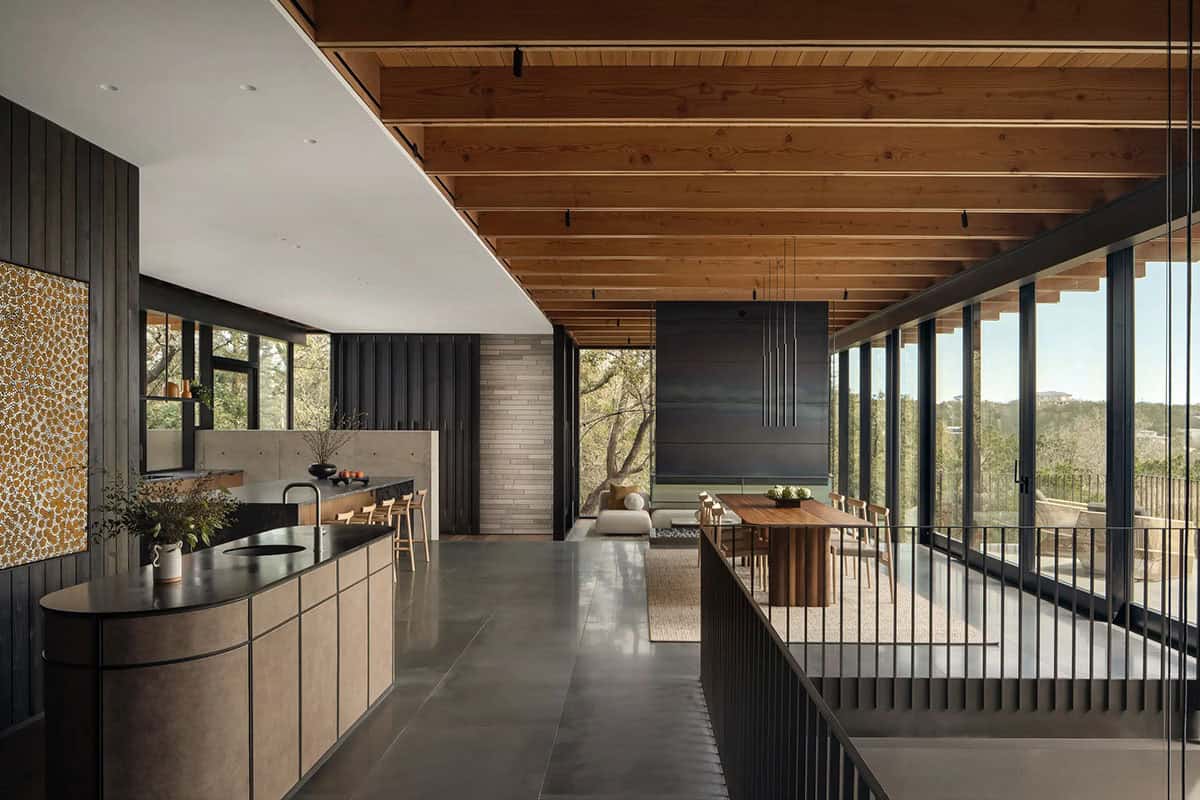 modenr kitchen open to the living room