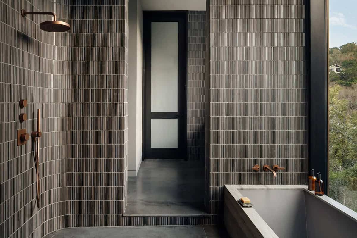 modern wet room with a shower and soaking tub