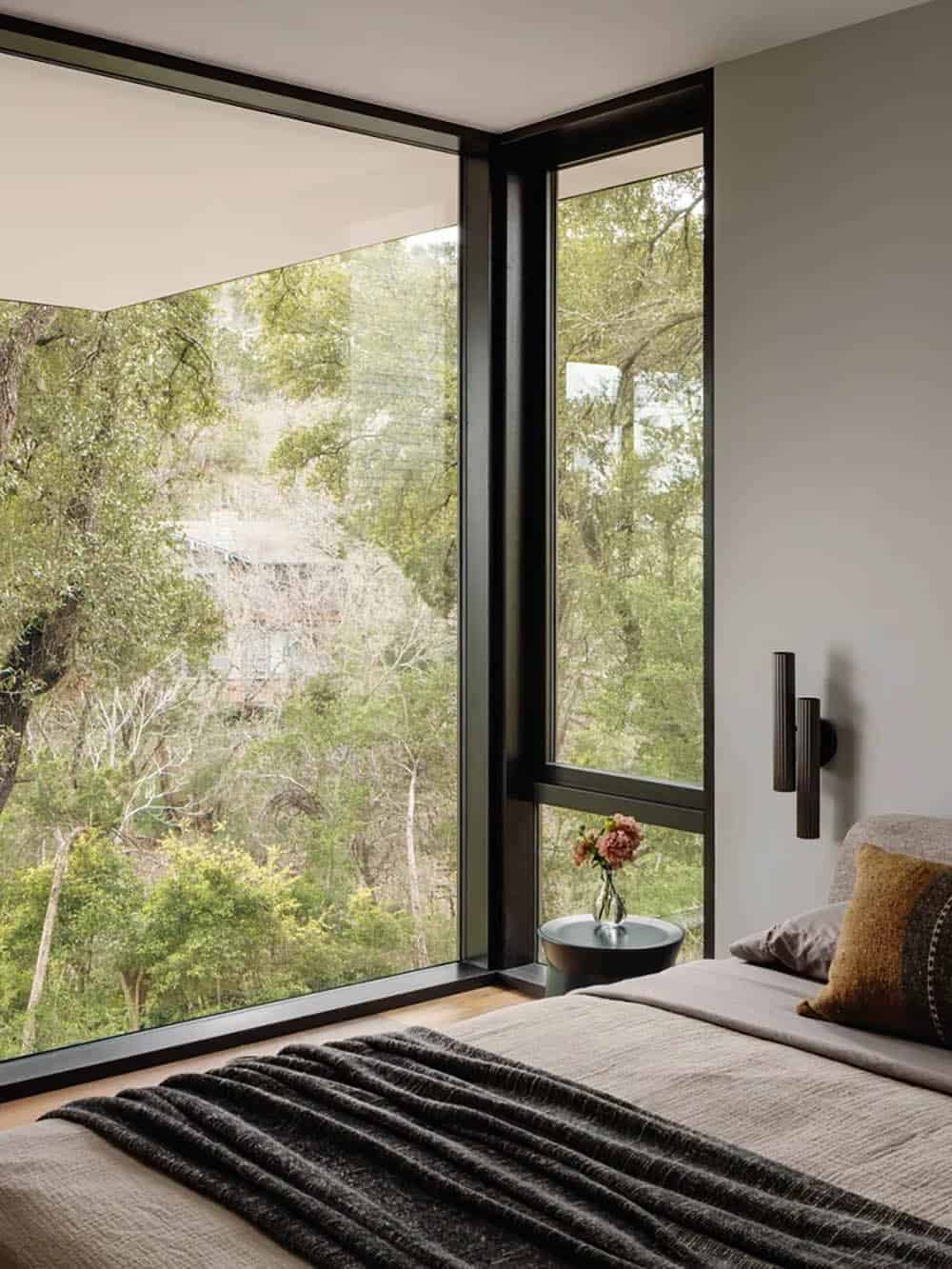 modern bedroom with a large window