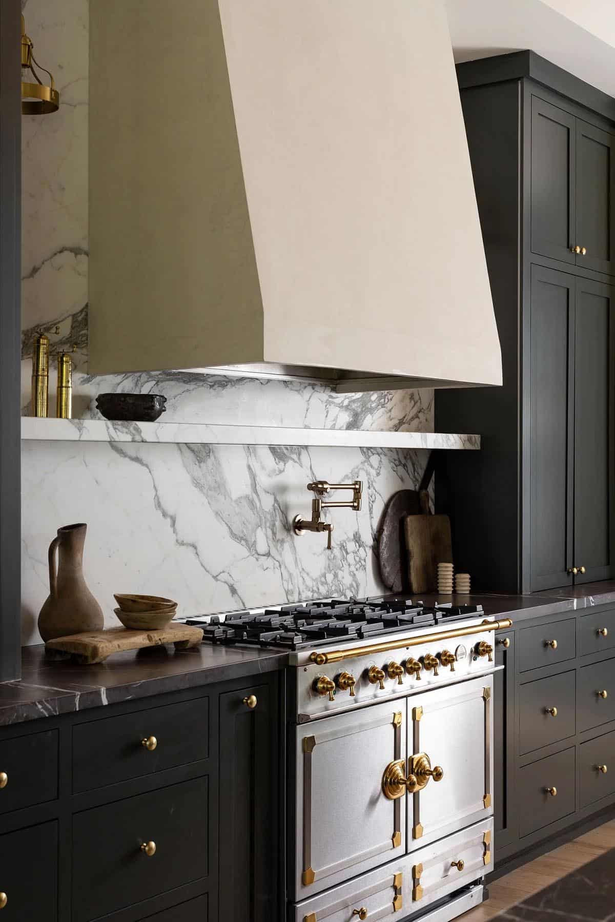 transitional kitchen range wall