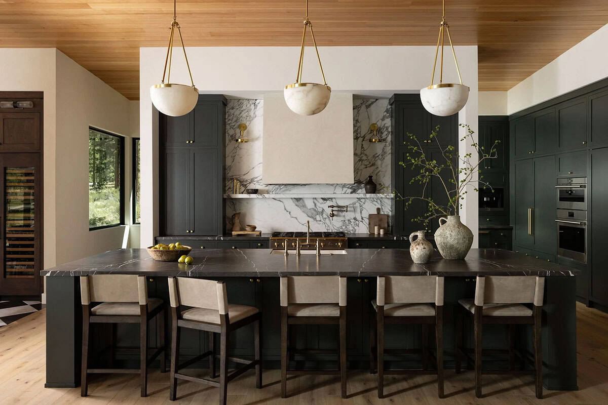 transitional kitchen with pendant lights