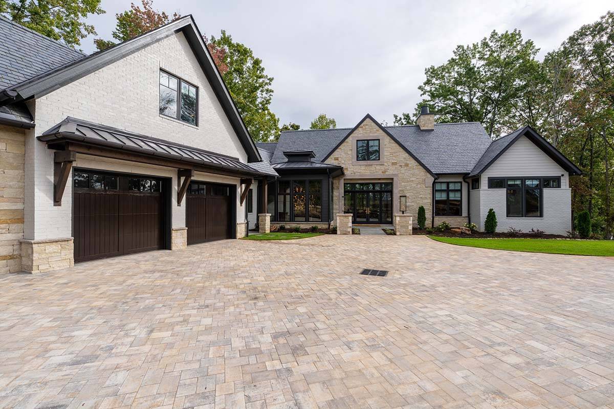 transitional style lake house exterior