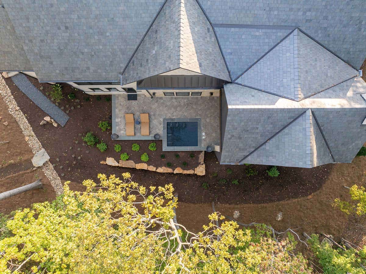 transitional style lake house exterior rooftop view