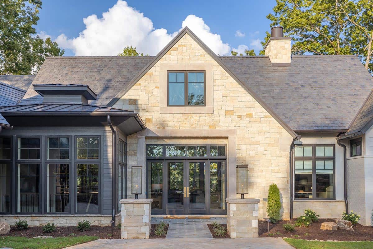 transitional style lake house exterior