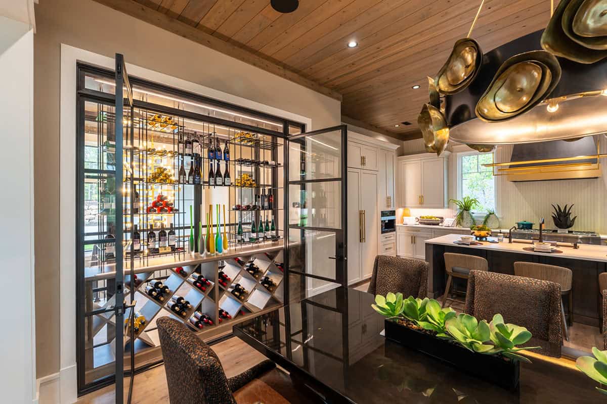 transitional style wine cellar