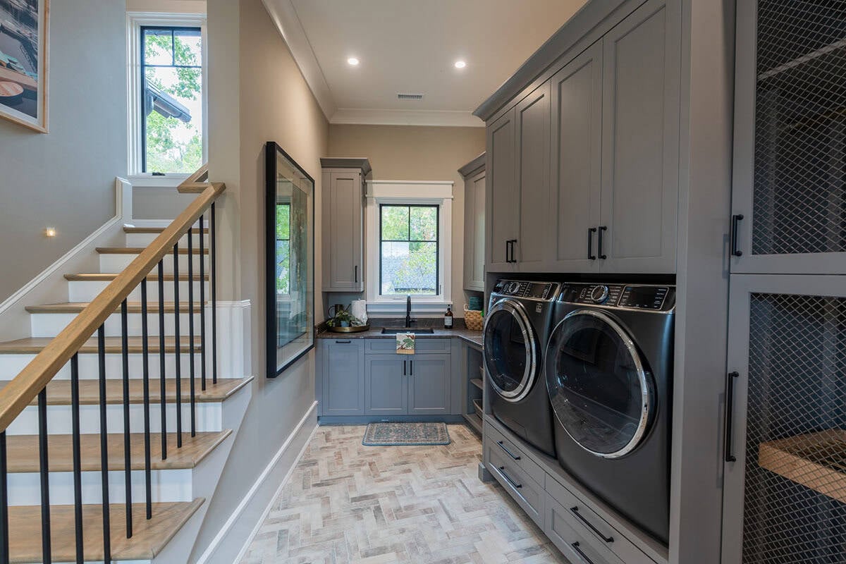 transitional style laundry room