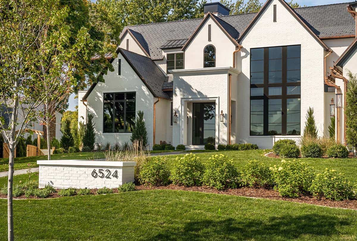 transitional style lake house exterior
