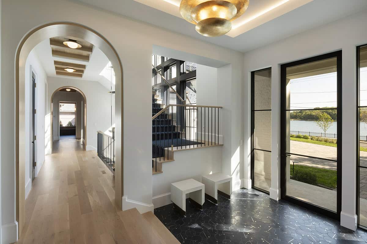 transitional style lake house entry