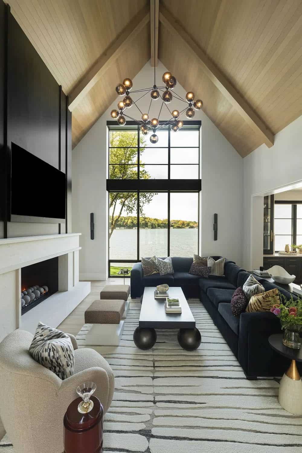 transitional style living room with a fireplace