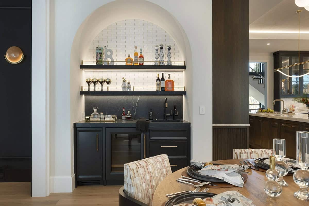 transitional style wet bar